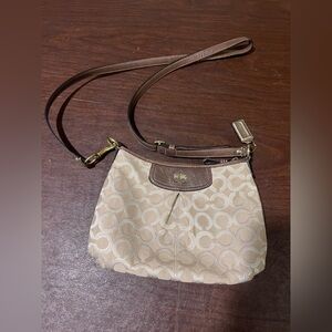 Vintage Coach Signature Beige and Brown Crossbody Bag